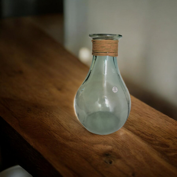 Large Glass Vase Made in Spain Hand Blown Rustic Green Jute Vidrios San Miguel - Picture 2 of 8